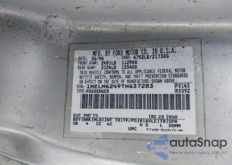 1996 Mercury Cougar Xr7 из США, поврежденный, VIN 1MELM6249TH637283